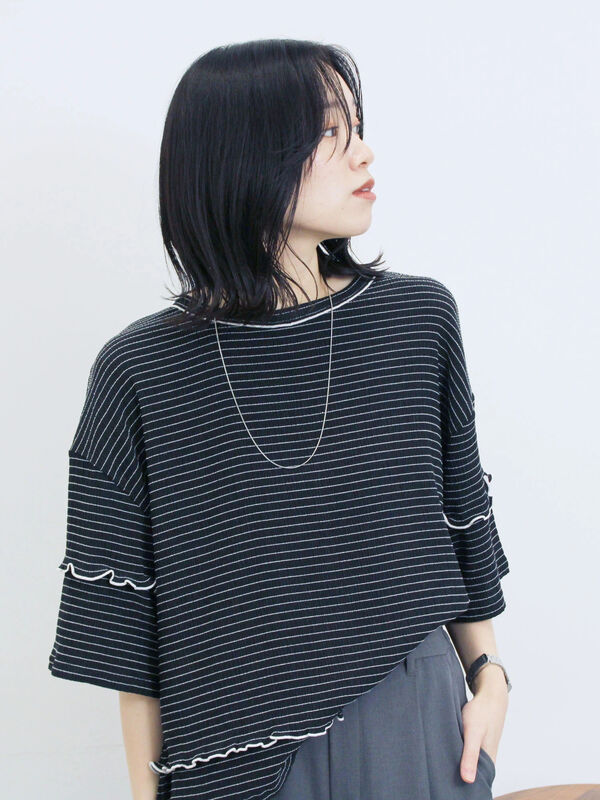 配色メローアソートプルオーバー（ブラック）｜Samansa Mos2 blue（サマンサモスモス ブルー）通販