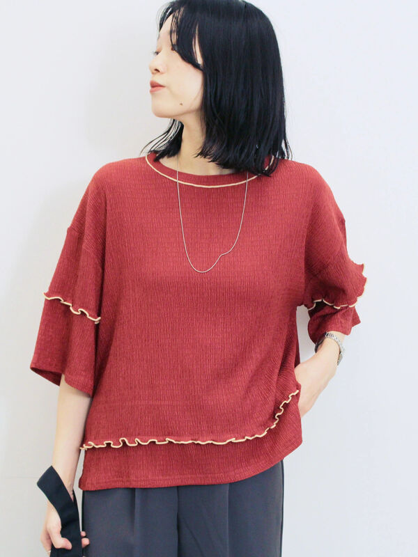 セール】 配色メローアソートプルオーバー（ブラック/レッド/ブラウン