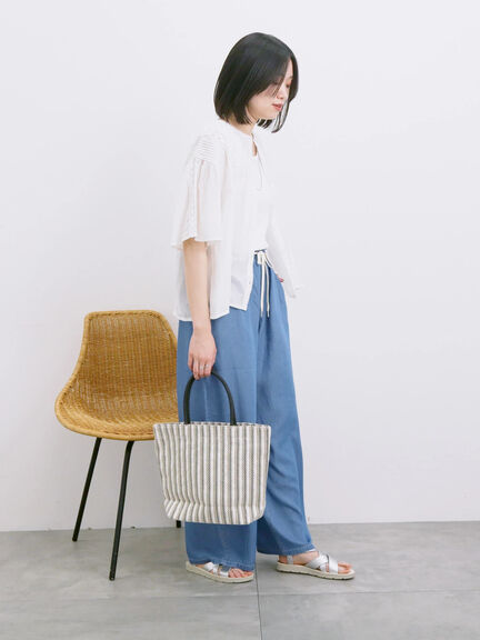 【接触冷感】クールデニムイージーパンツ（グレー/ブルー/ネイビー）｜Samansa Mos2 blue（サマンサモスモス ブルー）通販