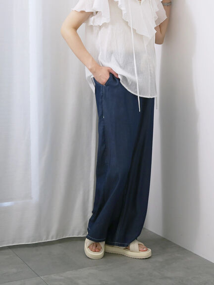 【接触冷感】クールデニムイージーパンツ（グレー/ブルー/ネイビー）｜Samansa Mos2 blue（サマンサモスモス ブルー）通販