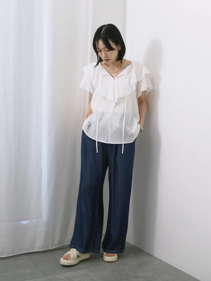 【接触冷感】クールデニムイージーパンツ（グレー/ブルー/ネイビー）｜Samansa Mos2 blue（サマンサモスモス ブルー）通販