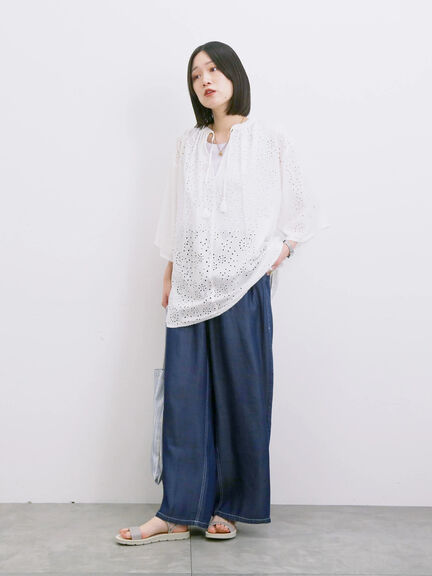 【接触冷感】クールデニムイージーパンツ（グレー/ブルー/ネイビー）｜Samansa Mos2 blue（サマンサモスモス ブルー）通販