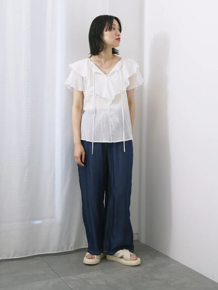 【接触冷感】クールデニムイージーパンツ（グレー/ブルー/ネイビー）｜Samansa Mos2 blue（サマンサモスモス ブルー）通販