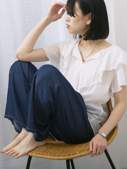 【接触冷感】クールデニムイージーパンツ（グレー/ブルー/ネイビー）｜Samansa Mos2 blue（サマンサモスモス ブルー）通販