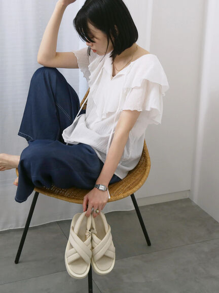 【接触冷感】クールデニムイージーパンツ（グレー/ブルー/ネイビー）｜Samansa Mos2 blue（サマンサモスモス ブルー）通販