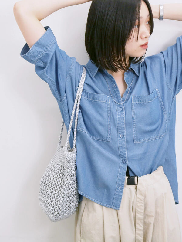 【接触冷感】クールデニムボクシーシャツ（ブルー）｜Samansa Mos2 blue（サマンサモスモス ブルー）通販