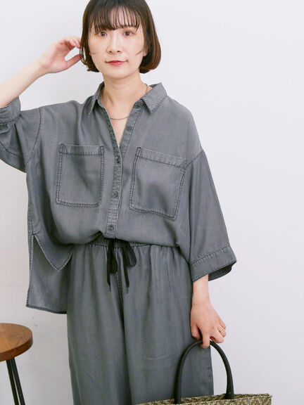【接触冷感】クールデニムボクシーシャツ（グレー/ブルー/ネイビー）｜Samansa Mos2 blue（サマンサモスモス ブルー）通販