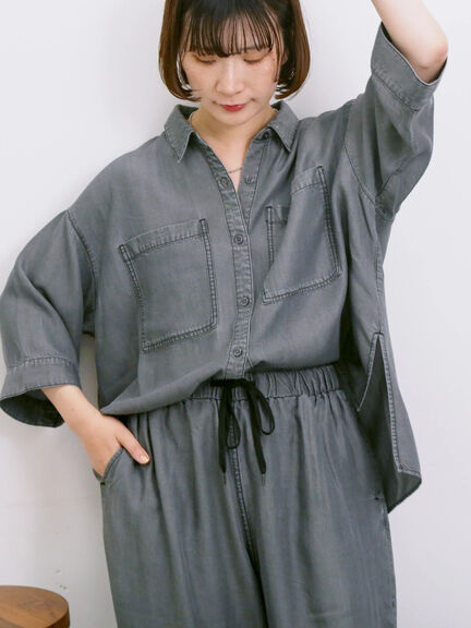 【接触冷感】クールデニムボクシーシャツ（グレー/ブルー/ネイビー）｜Samansa Mos2 blue（サマンサモスモス ブルー）通販