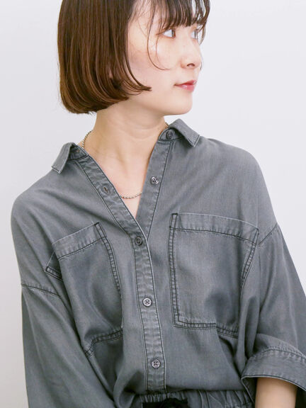 【接触冷感】クールデニムボクシーシャツ（グレー/ブルー/ネイビー）｜Samansa Mos2 blue（サマンサモスモス ブルー）通販