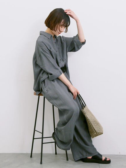 【接触冷感】クールデニムボクシーシャツ（グレー/ブルー/ネイビー）｜Samansa Mos2 blue（サマンサモスモス ブルー）通販