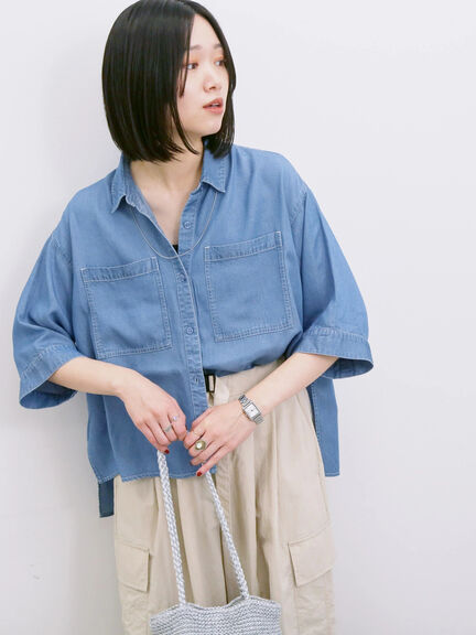 【接触冷感】クールデニムボクシーシャツ（グレー/ブルー/ネイビー）｜Samansa Mos2 blue（サマンサモスモス ブルー）通販
