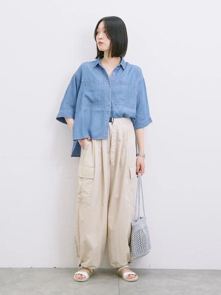 【接触冷感】クールデニムボクシーシャツ（グレー/ブルー/ネイビー）｜Samansa Mos2 blue（サマンサモスモス ブルー）通販