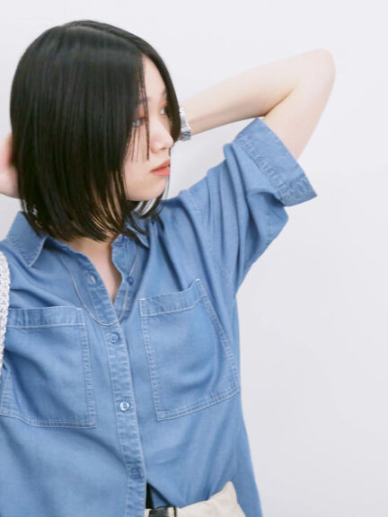 【接触冷感】クールデニムボクシーシャツ（グレー/ブルー/ネイビー）｜Samansa Mos2 blue（サマンサモスモス ブルー）通販