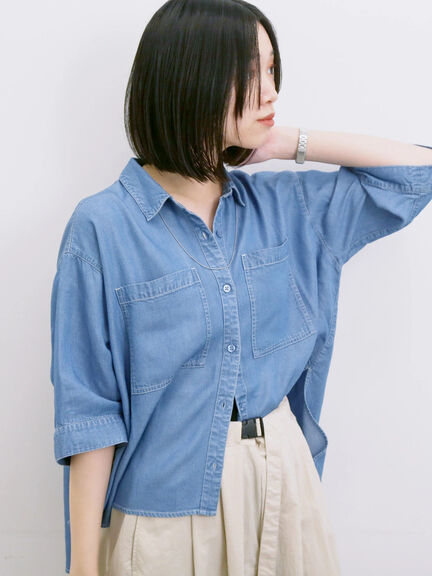 【接触冷感】クールデニムボクシーシャツ（グレー/ブルー/ネイビー）｜Samansa Mos2 blue（サマンサモスモス ブルー）通販