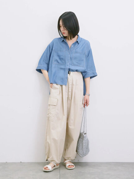 【接触冷感】クールデニムボクシーシャツ（グレー/ブルー/ネイビー）｜Samansa Mos2 blue（サマンサモスモス ブルー）通販