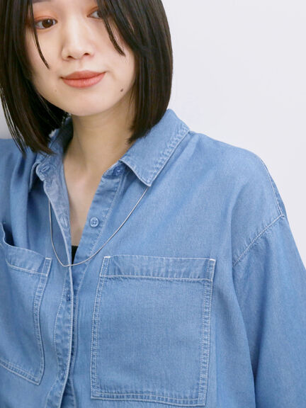 【接触冷感】クールデニムボクシーシャツ（グレー/ブルー/ネイビー）｜Samansa Mos2 blue（サマンサモスモス ブルー）通販