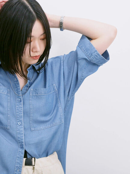 【接触冷感】クールデニムボクシーシャツ（グレー/ブルー/ネイビー）｜Samansa Mos2 blue（サマンサモスモス ブルー）通販
