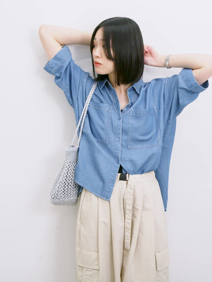 【接触冷感】クールデニムボクシーシャツ（グレー/ブルー/ネイビー）｜Samansa Mos2 blue（サマンサモスモス ブルー）通販