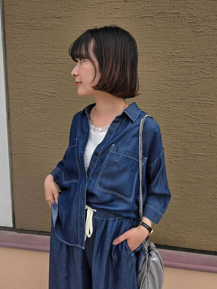 【接触冷感】クールデニムボクシーシャツ（グレー/ブルー/ネイビー）｜Samansa Mos2 blue（サマンサモスモス ブルー）通販