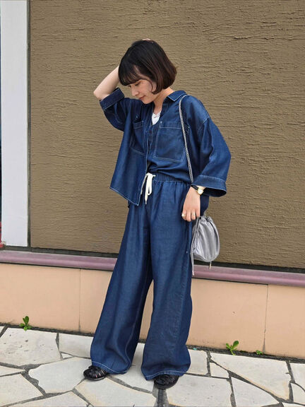 【接触冷感】クールデニムボクシーシャツ（グレー/ブルー/ネイビー）｜Samansa Mos2 blue（サマンサモスモス ブルー）通販