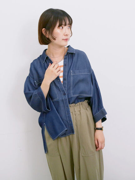 【接触冷感】クールデニムボクシーシャツ（グレー/ブルー/ネイビー）｜Samansa Mos2 blue（サマンサモスモス ブルー）通販