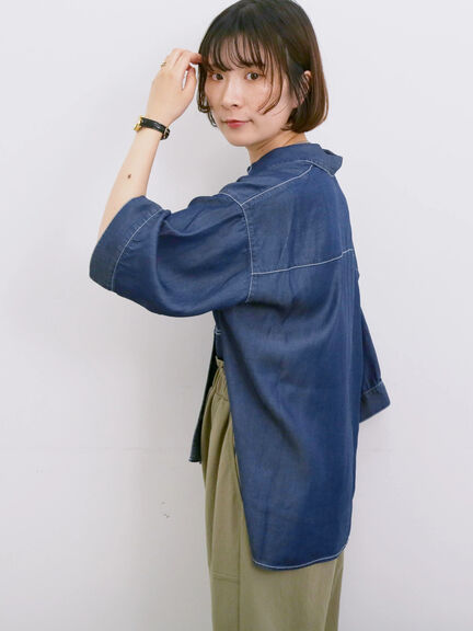【接触冷感】クールデニムボクシーシャツ（グレー/ブルー/ネイビー）｜Samansa Mos2 blue（サマンサモスモス ブルー）通販