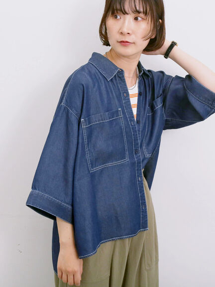 【接触冷感】クールデニムボクシーシャツ（グレー/ブルー/ネイビー）｜Samansa Mos2 blue（サマンサモスモス ブルー）通販