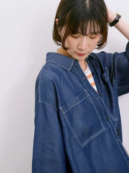 【接触冷感】クールデニムボクシーシャツ（グレー/ブルー/ネイビー）｜Samansa Mos2 blue（サマンサモスモス ブルー）通販