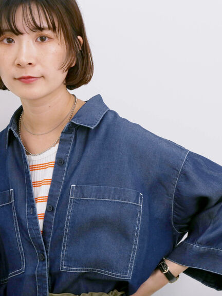 【接触冷感】クールデニムボクシーシャツ（グレー/ブルー/ネイビー）｜Samansa Mos2 blue（サマンサモスモス ブルー）通販