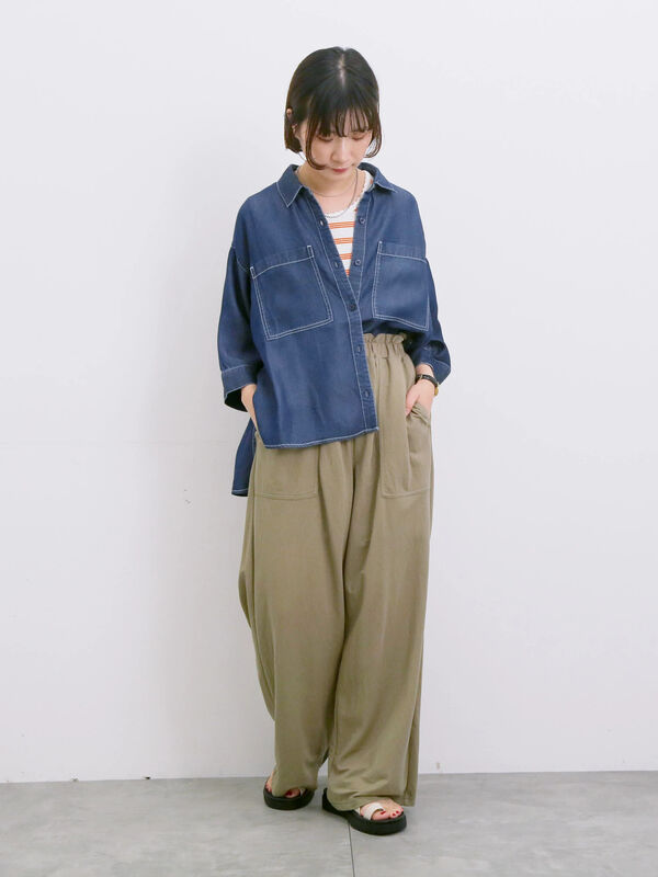 サマンサモスモスブルー 【接触冷感】クールデニムボクシーシャツ新品ネイビー セール】 【接触冷感】クールデニムビッグシャツ（グレー/ブルー
