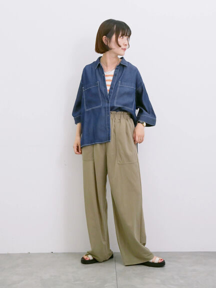 【接触冷感】クールデニムボクシーシャツ（グレー/ブルー/ネイビー）｜Samansa Mos2 blue（サマンサモスモス ブルー）通販