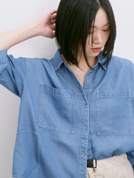 【接触冷感】クールデニムボクシーシャツ（グレー/ブルー/ネイビー）｜Samansa Mos2 blue（サマンサモスモス ブルー）通販