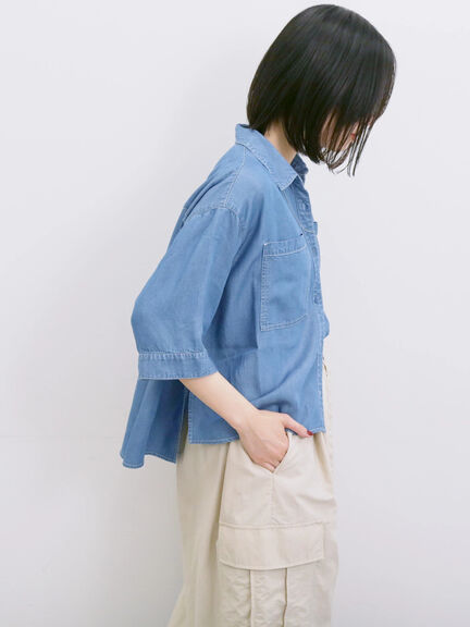 【接触冷感】クールデニムボクシーシャツ（グレー/ブルー/ネイビー）｜Samansa Mos2 blue（サマンサモスモス ブルー）通販