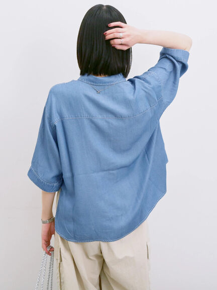 【接触冷感】クールデニムボクシーシャツ（グレー/ブルー/ネイビー）｜Samansa Mos2 blue（サマンサモスモス ブルー）通販