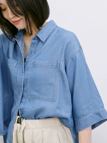 【接触冷感】クールデニムボクシーシャツ（グレー/ブルー/ネイビー）｜Samansa Mos2 blue（サマンサモスモス ブルー）通販