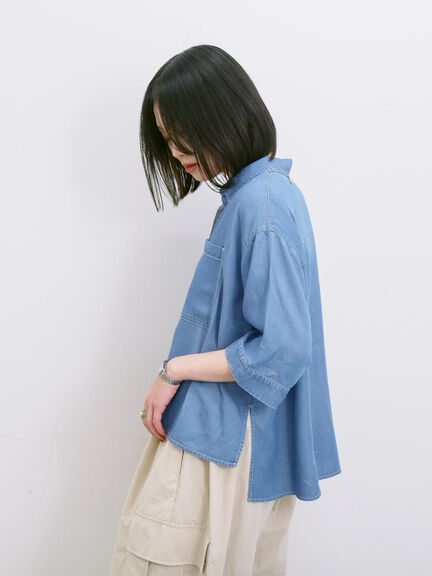 【接触冷感】クールデニムボクシーシャツ（グレー/ブルー/ネイビー）｜Samansa Mos2 blue（サマンサモスモス ブルー）通販