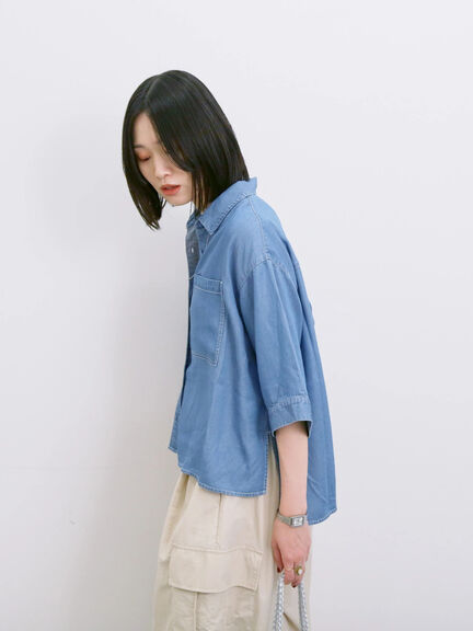 【接触冷感】クールデニムボクシーシャツ（グレー/ブルー/ネイビー）｜Samansa Mos2 blue（サマンサモスモス ブルー）通販