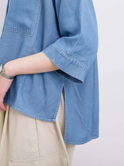 【接触冷感】クールデニムボクシーシャツ（グレー/ブルー/ネイビー）｜Samansa Mos2 blue（サマンサモスモス ブルー）通販