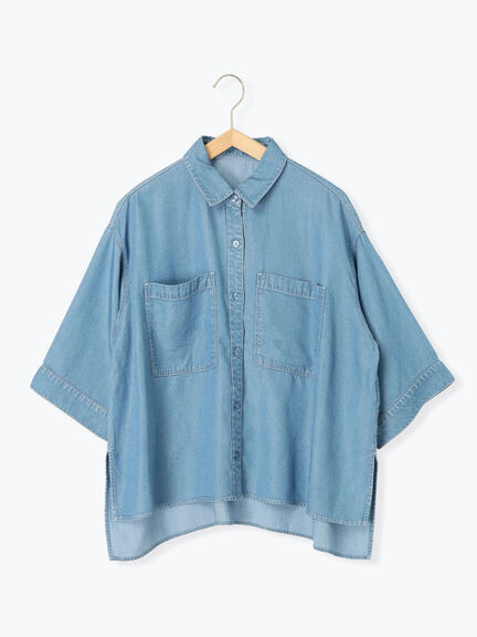 【接触冷感】クールデニムボクシーシャツ（グレー/ブルー/ネイビー）｜Samansa Mos2 blue（サマンサモスモス ブルー）通販