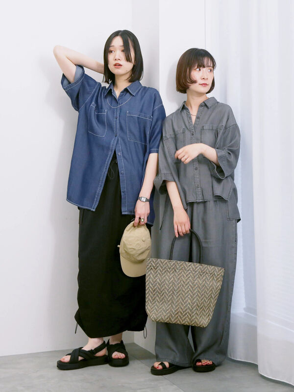 サマンサモスモスブルー 【接触冷感】クールデニムボクシーシャツ新品ネイビー セール】 【接触冷感】クールデニムビッグシャツ（グレー/ブルー
