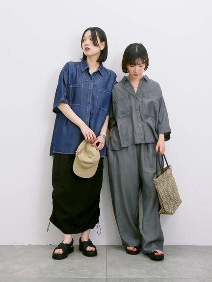 【接触冷感】クールデニムボクシーシャツ（グレー/ブルー/ネイビー）｜Samansa Mos2 blue（サマンサモスモス ブルー）通販