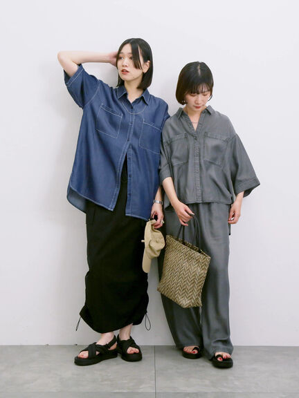 【接触冷感】クールデニムボクシーシャツ（グレー/ブルー/ネイビー）｜Samansa Mos2 blue（サマンサモスモス ブルー）通販