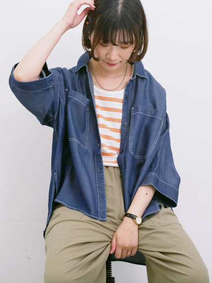 【接触冷感】クールデニムボクシーシャツ（グレー/ブルー/ネイビー）｜Samansa Mos2 blue（サマンサモスモス ブルー）通販
