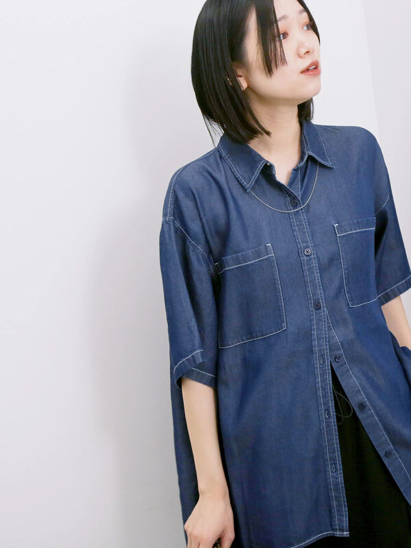 【接触冷感】クールデニムビッグシャツ（グレー/ブルー/ネイビー）｜Samansa Mos2 blue（サマンサモスモス ブルー）通販