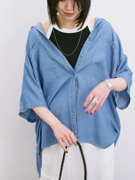 【接触冷感】クールデニムビッグシャツ（グレー/ブルー/ネイビー）｜Samansa Mos2 blue（サマンサモスモス ブルー）通販