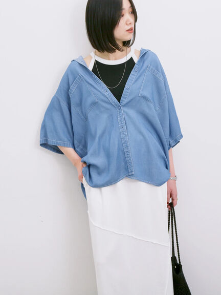 【接触冷感】クールデニムビッグシャツ（グレー/ブルー/ネイビー）｜Samansa Mos2 blue（サマンサモスモス ブルー）通販
