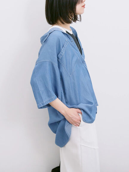 【接触冷感】クールデニムビッグシャツ（グレー/ブルー/ネイビー）｜Samansa Mos2 blue（サマンサモスモス ブルー）通販