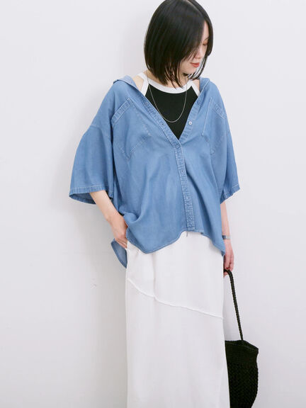 【接触冷感】クールデニムビッグシャツ（グレー/ブルー/ネイビー）｜Samansa Mos2 blue（サマンサモスモス ブルー）通販