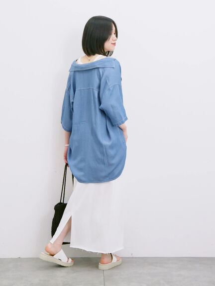 【接触冷感】クールデニムビッグシャツ（グレー/ブルー/ネイビー）｜Samansa Mos2 blue（サマンサモスモス ブルー）通販