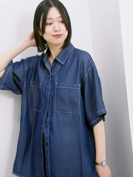 【接触冷感】クールデニムビッグシャツ（グレー/ブルー/ネイビー）｜Samansa Mos2 blue（サマンサモスモス ブルー）通販